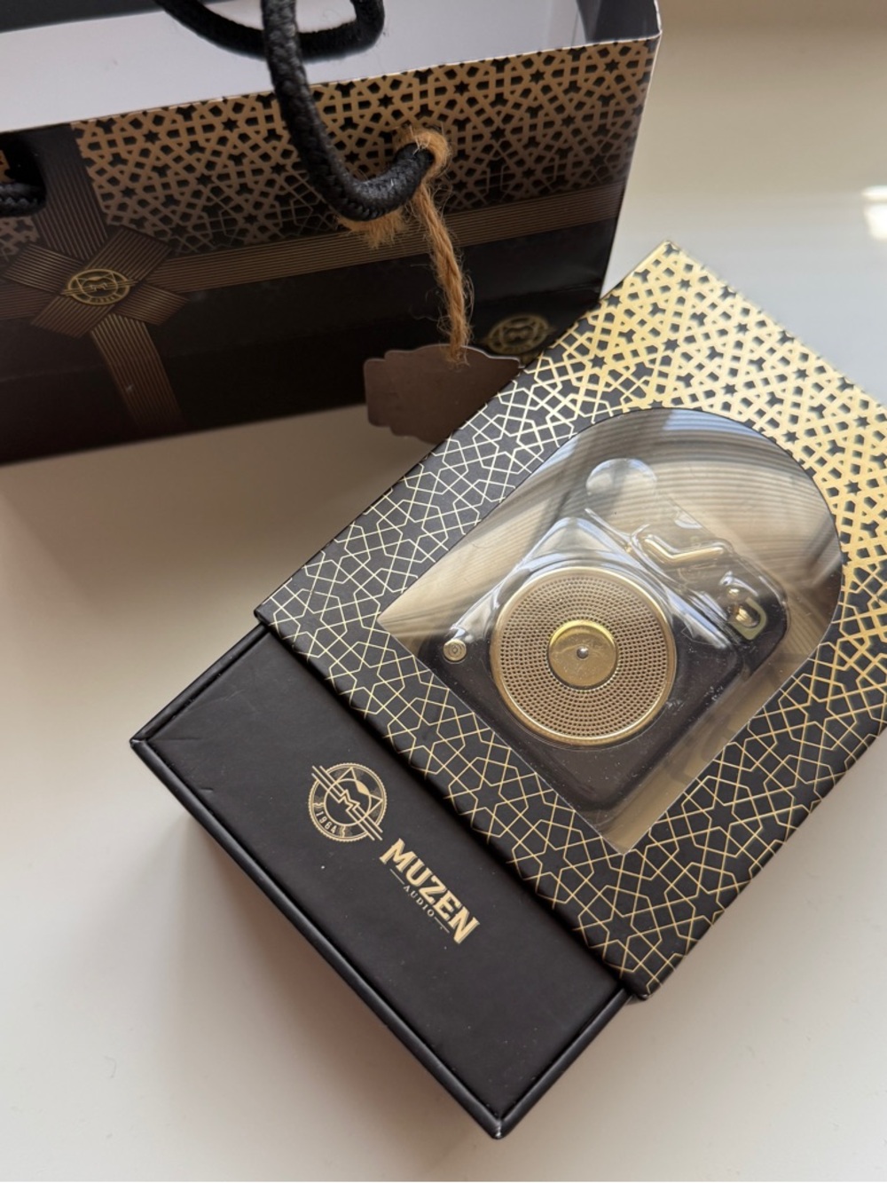 Muzen Button Retro Mini Portable Wireless Bluetooth Speaker in Black and Gold